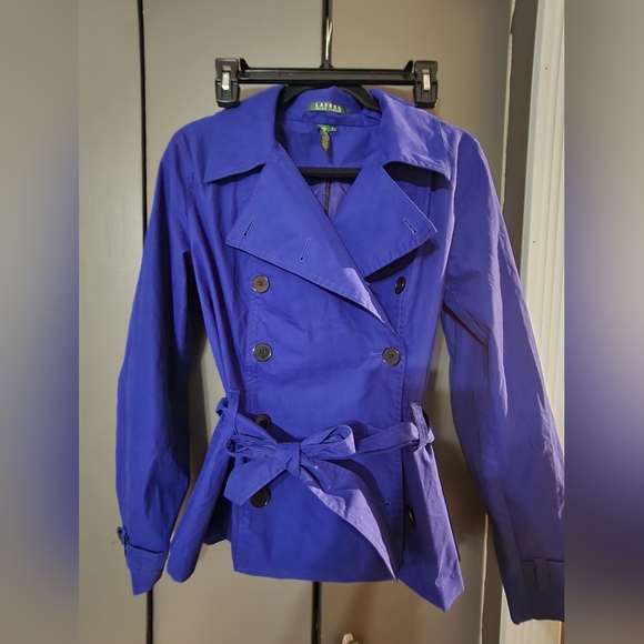 Lauren Ralph Lauren Blue Double Breasted Belted Jacket - Picture 2 of 3
